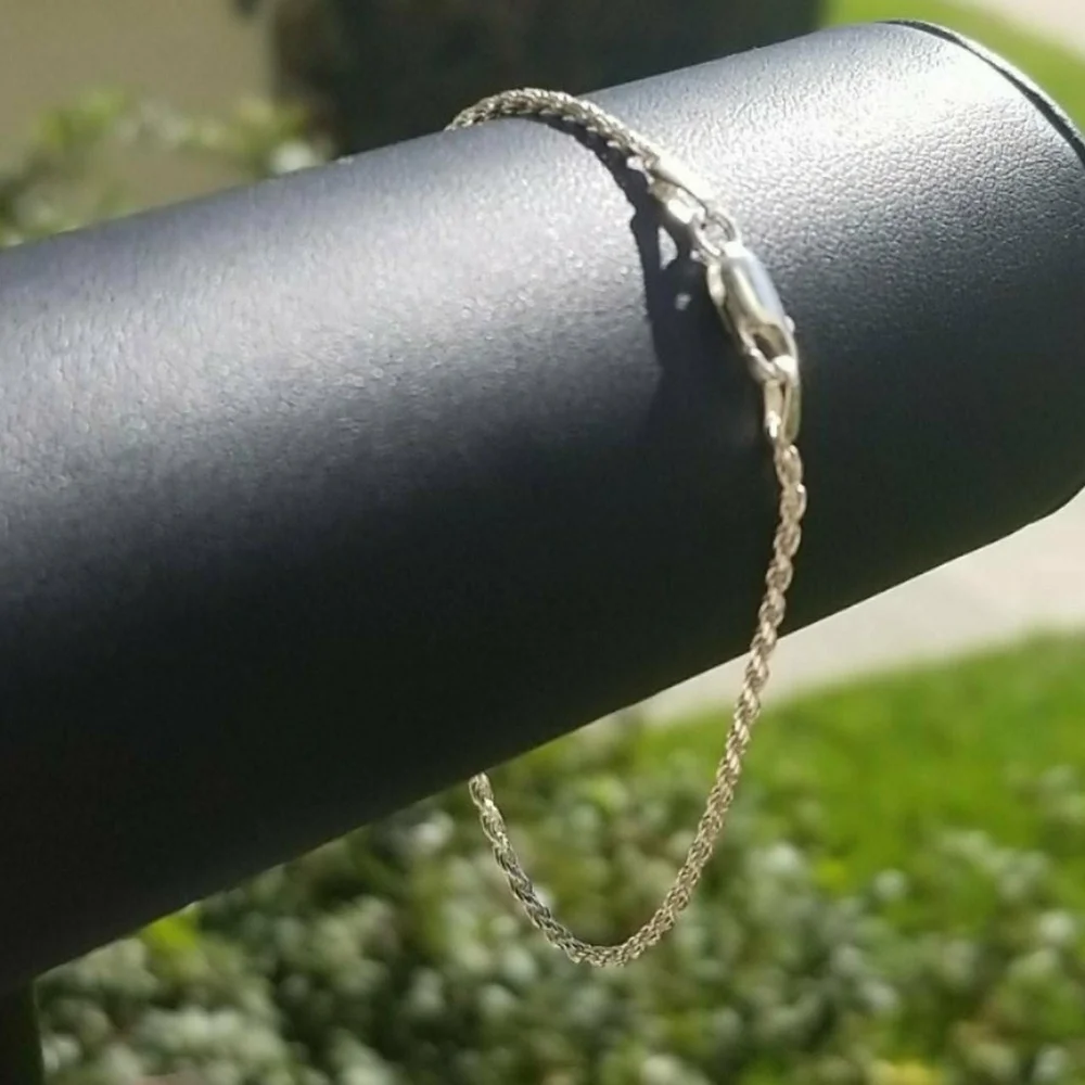 Sterling Silver 925 Diamond Cut High Polished Rope Bracelet 1.8mm 7